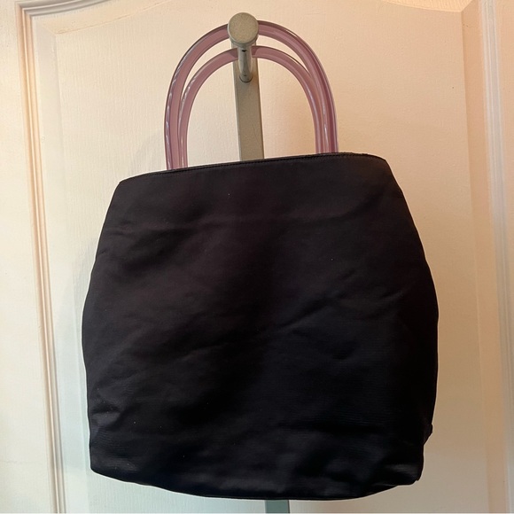 6. PRADA Milano Black Satin Top Lucite Double Handle Bag w Authentication Cards - Picture 7 of 16